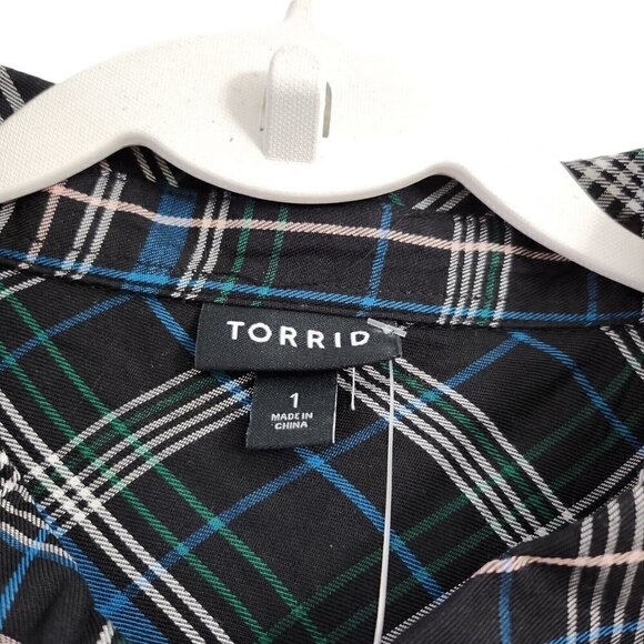 Torrid Top 1X Black Plaid‎ Lizzie Rayon Twill Button-Up Long Sleeve Shirt NWT - Picture 7 of 13
